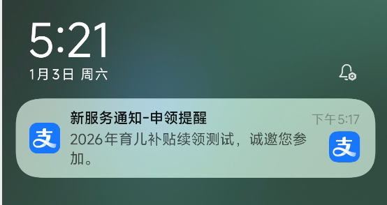 已有人完成申领！2026年育儿补贴开放支付宝申领通道测试