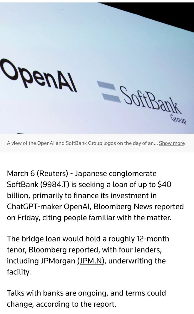 借钱也要押注AI！软银拟借款400亿美元豪赌OpenAI(1)