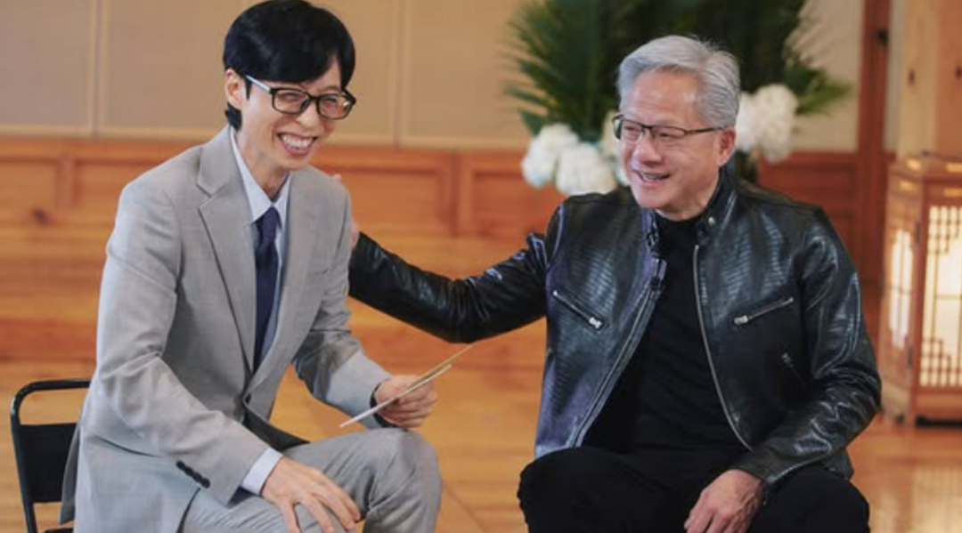 黄仁勋综艺节目录制画面曝光:身穿标志性的黑色皮夹克,与主持人刘在石跨界对话,还即兴跳起舞(1) 黄仁勋综艺节目录制画面曝光:身穿标志性的黑色皮夹克,与主持人刘在石跨界对话,还即兴跳起舞(1)